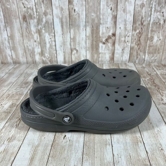 Crocs Classic Lined Winter Clogs‎ Warm Fuzzy Comfort Shoes Gray Womens 10 - Picture 1 of 7